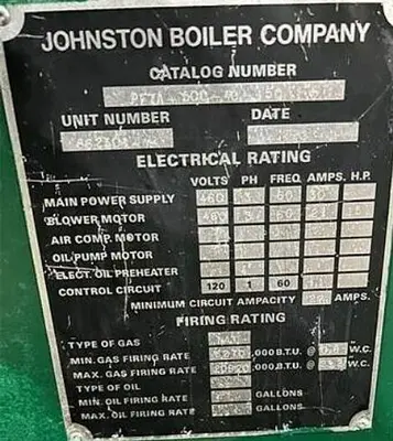 USED 1989 JOHNSTON BOILER PFTA-500-4G-150