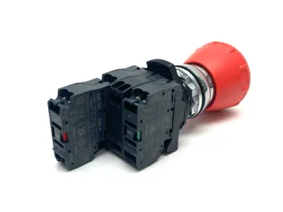 USED ALLEN-BRADLEY ILLUMINATED 22MM EMERGENCY TWIST-TO-RELEASE PUSHBUTTON ASSEMBLY