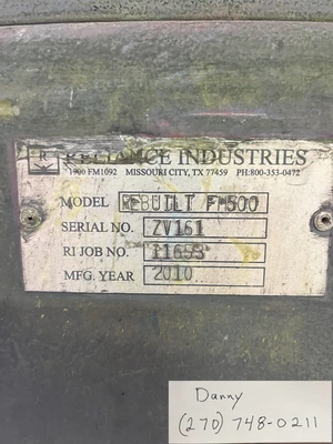Reliance High Intensity Blender Rebuilt FM500 500 Liter Capacity 125 HP