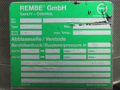 Rembe GmbH Q-Rohr 3 SS Dust Collector Flame Filter 600/24" Rupture Disc