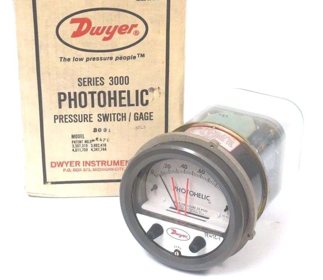 NEW DWYER PHOTOHELIC 3001-R47C-1 PRESSURE SWITCH 3001R47C1