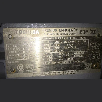 Toshiba Premium Efficiency 5 HP Motor
