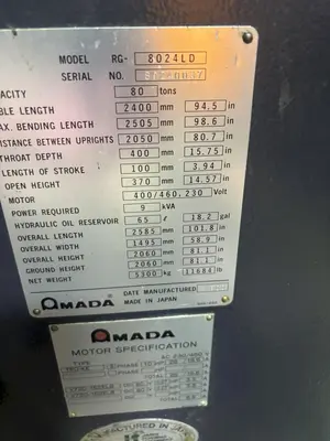 Used 1999 AMADA 8024LD Press Brakes Ohio US | D & D Industries #1404156