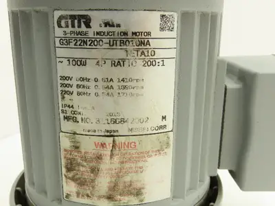 Nissei G3F22N200-UTB010NA GTR Inline Gearmotor 200:1 100W 8.5rpm 220VAC 3PH