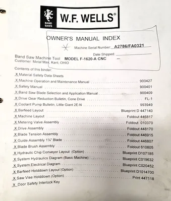 WF WELLSAW F1620A-CNC SAWS, BAND, HORIZONTAL, AUTOMATIC | Cleveland Machinery Sales, Inc. (3)