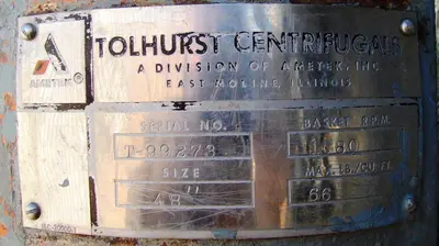 Tolhurst 48 x 30 solid bowl basket centrifuge, 316SS.