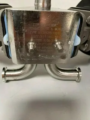 USED 2 ITT SHEROTEC 3-WAY STAINLESS STEEL VALVES W/  POSITION MONITOR & 3/4" SANITARY