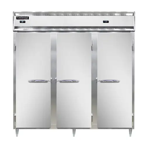 Continental D3RRFNSS 78" Designer Line Three Section Commercial Combo Refrigerator Freezer - Solid Doors, Dual Temp, 115v
