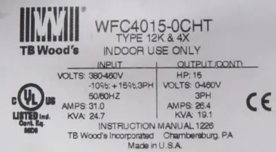 REFURBISHED TB WOODS WFC4015-0CHT DRIVE 15HP WFC40150CHT