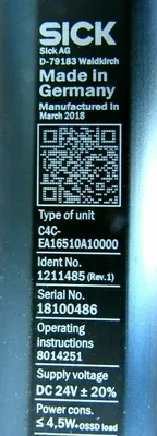 NEW SICK C4C-EA16510A10000 LIGHT CURTAIN DETEC4 CORE RECEIVER C4CEA16510A10000