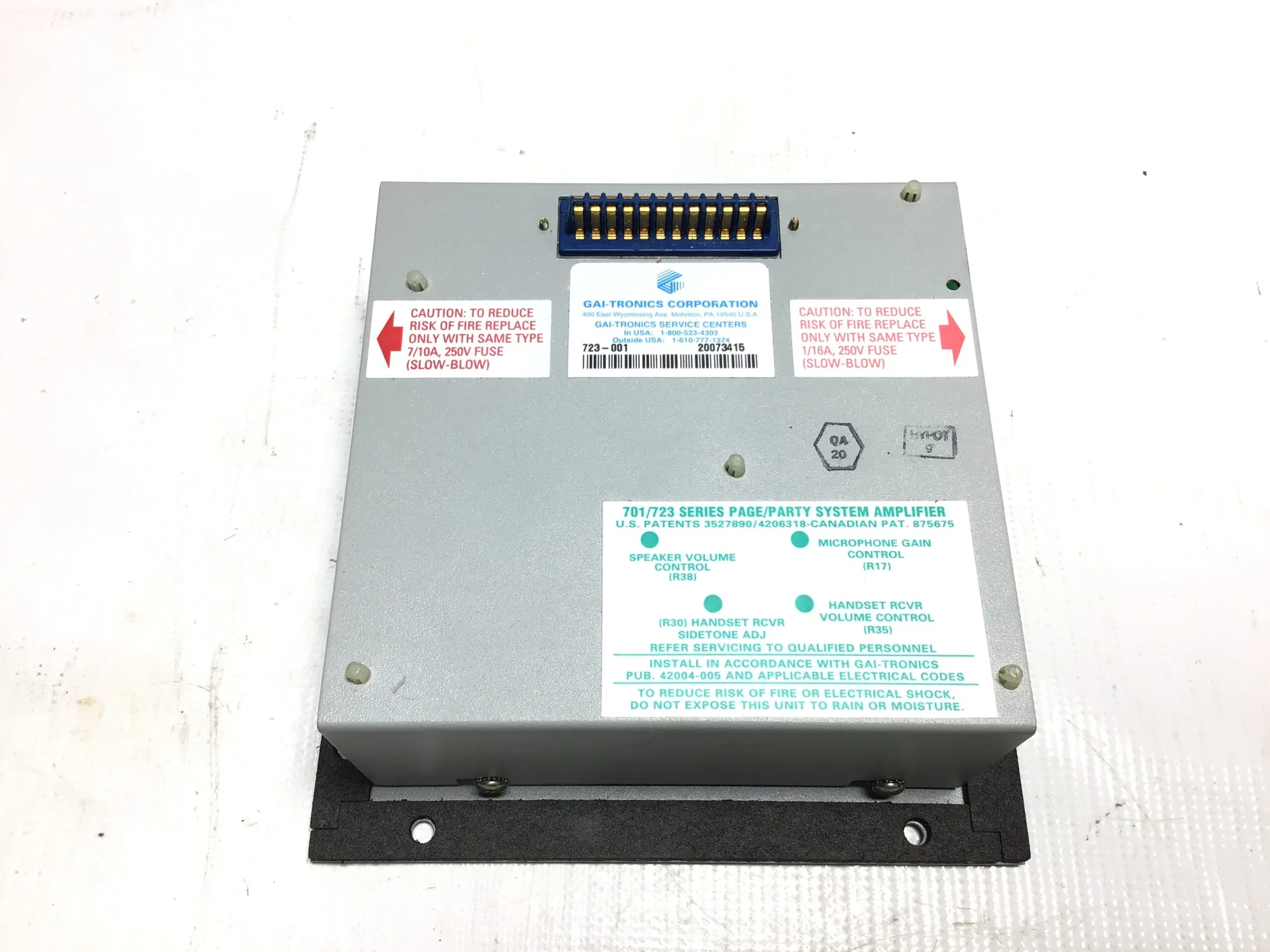 GAI‑TRONICS 723‑001 Remote Handset/Speaker Amplifier (Plant Paging/Intercom Amplifier, 120 VAC)