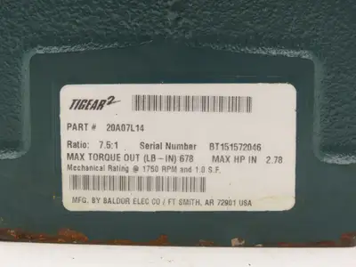 Dodge Tigear 20A07L14 Worm Gearbox 7.5:1 Reducer 2.7Hp 233rpm 140TC LH Output