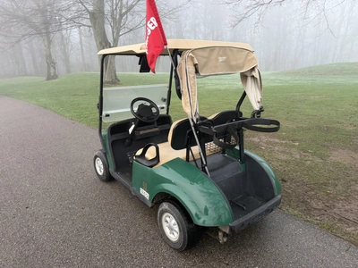 (1) 2017 E-Z-Go golf cart with a Kawasaki gas engine, model 625111G01, includes canopy, ball cover, ...