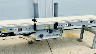 USED HYTROL 16” X 114” FLATTOP BELT CONVEYOR / SMOOTH TOP BELT
