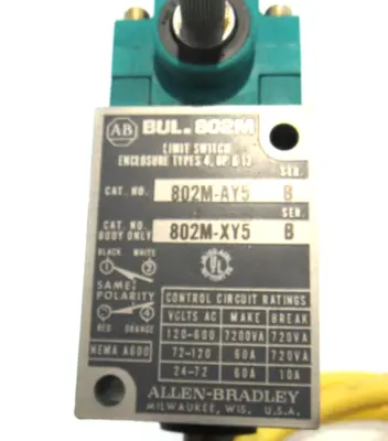 ALLEN BRADLEY 802M-AY5 LIMIT SWITCH SER.B 802MAY5 NEW SURPLUS