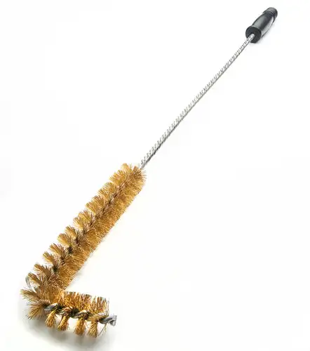 Krowne 30-330 26 1/2" Royal Series L-Shaped Fryer Brush - Brass Bristles, Plastic Black Handle