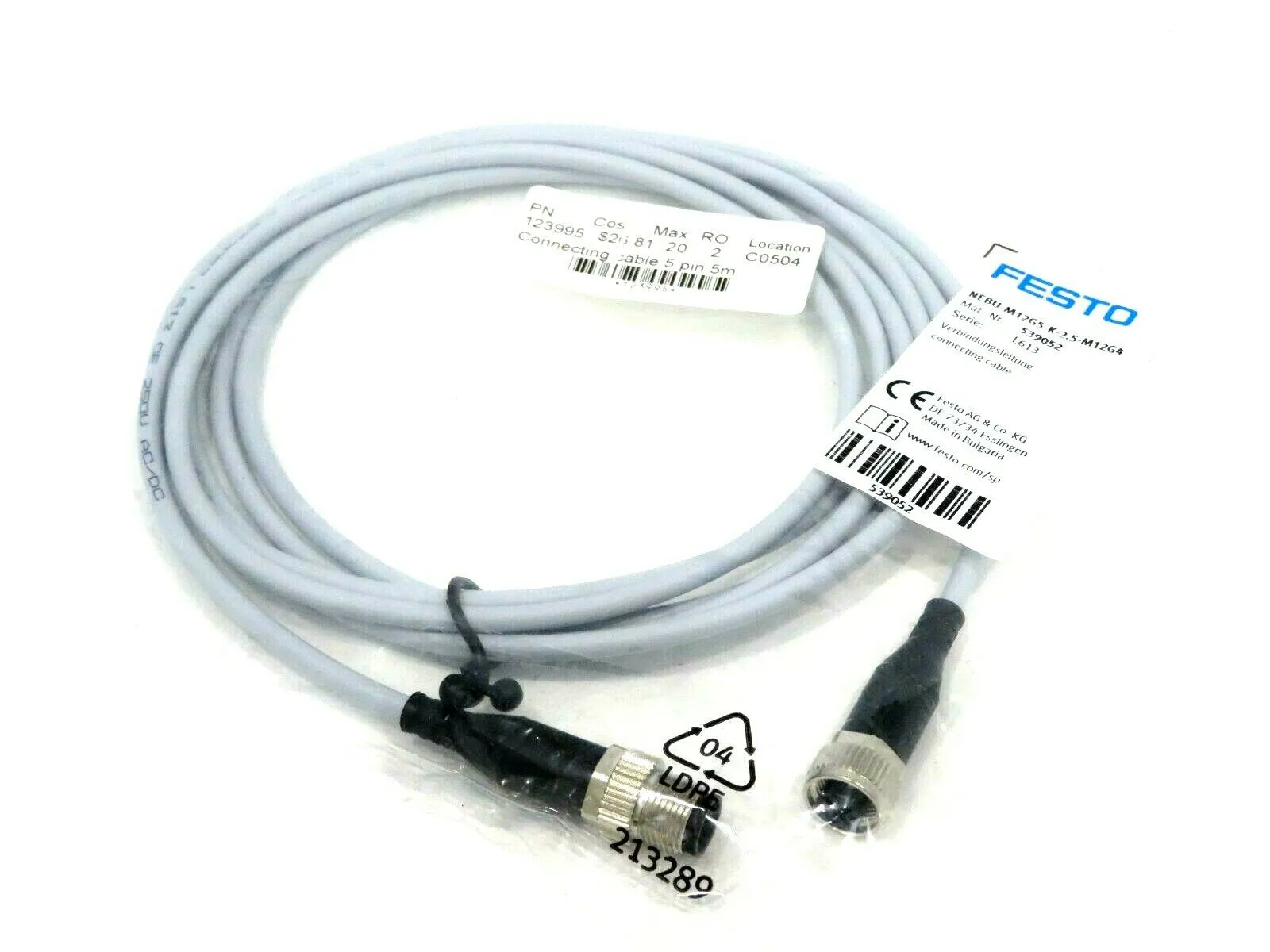 NEW FESTO NEBU-M12G5-K-2.5-M12G4 CONNECTING CABLE NEBUM12G5K25M12G4
