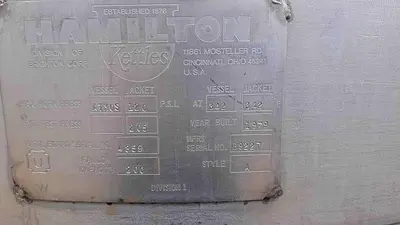 Kettle, 200 Gallon, S/St, Jkt, Agit, Hamilton #S745043