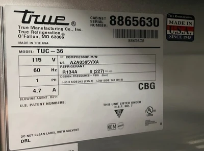 72-0354 True TUC-36 36” Two Door Self Contained Undercounter Cooler Refrigerator