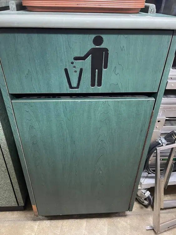 Used Falcon Restaurant Supply Used 25.5" x 25.5" Green Wood Grain Trash Can Receptacle Restaurant Equipment (Miscellaneous) Illinois US | Falcon Restaurant Supply #1375895