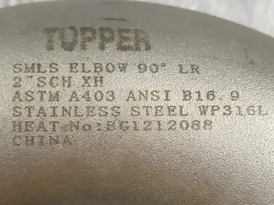 2" 90 Deg Buttweld Elbow SCH XH WP316L ASTM A403 ANSI B16.9