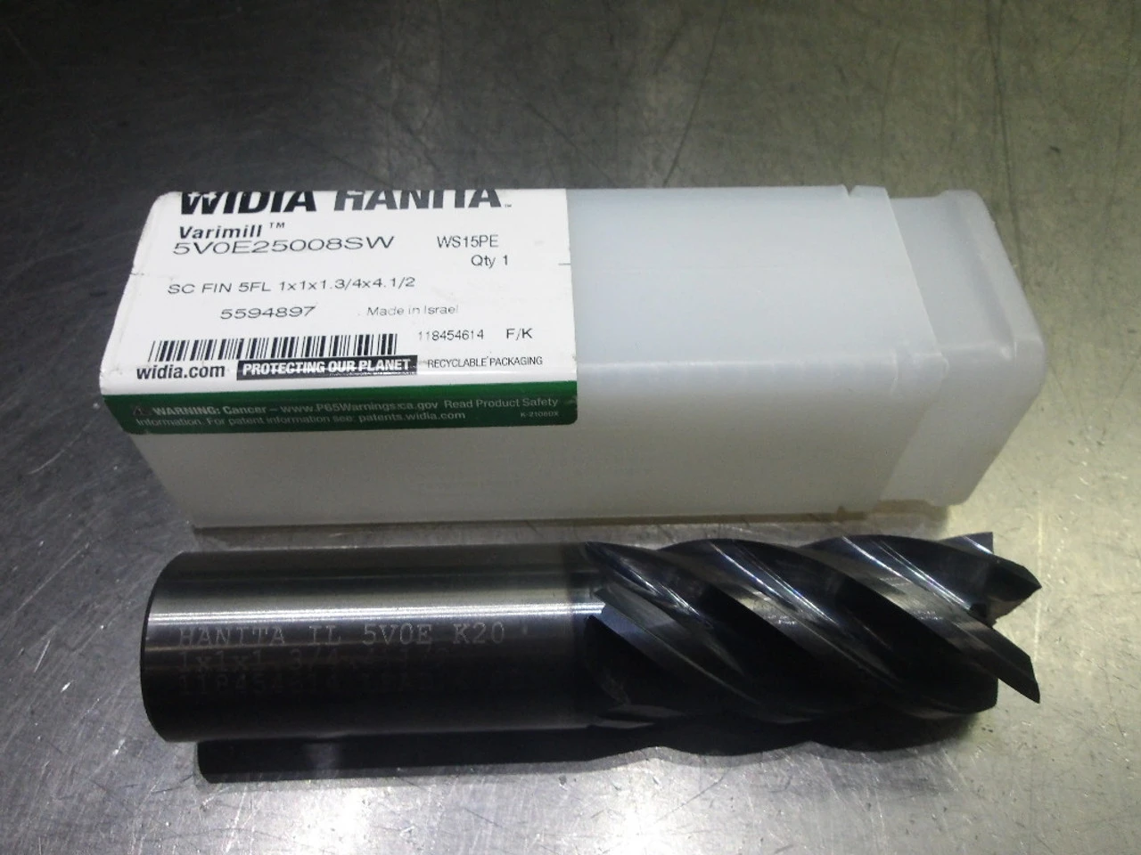 Widia/Hanita 1" 5 Flute Carbide SQ Endmill 1" Shank 5V0E25008SW WS15PE (LOC3338A)
