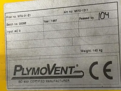 5 HP X 8 CARTRIDGE PLYMOVENT MODEL #MFA-01-E2 DUST COLLECTOR: STOCK #22305