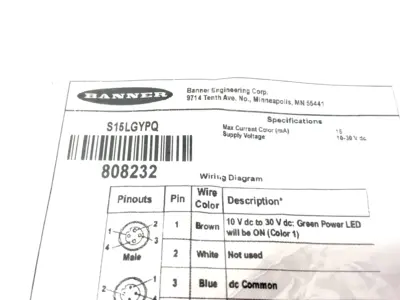 NEW BANNER ENGINEERING 2-COLOR IN-LINE SENSOR STATUS INDICATOR MALE-FEMALE 4-PIN 808232