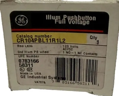 NEW GENERAL ELECTRIC CR104PBL11R1L2 PUSHBUTTON 120V CR104PXG40