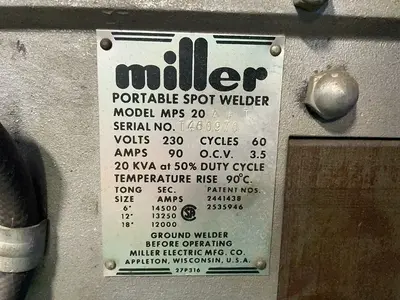 Used MILLER MPS 20 AFT Spot Welders Ohio US | HGR 24 #1311110