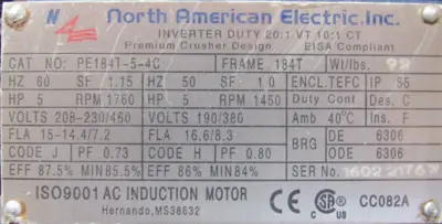 NEW KIMBELL GIN MACHINERY KGMB-25 BLOWER 5HP 208-230/460V PE184T-5-4C KGMB25