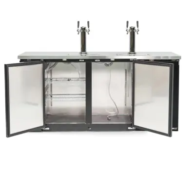 Magic Chef THREE 1/2 BARREL COMMERCIAL BEER KEG COOLER, WITH 2 DIRECT DRAW TAPS IN BLACK
