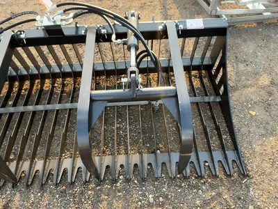 New JCT 84” Rock Bucket Grapple Skid Steer Attachment, Universal Quick Attach, Two Hydraulic Grapple...