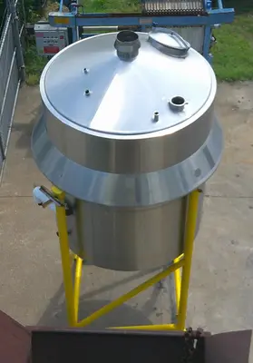 SPC9203  Tank 1900 gallon vertical tank, Stainless Steel, bottom & 1/3 up the side jacket, 3 hp bottom mounted agitator, dish