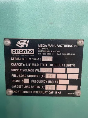 PIRANHA M 1/4-10 HYDRAULIC POWER SHEAR Shears-Power Squaring Hydraul. | Asset Exchange Corporation (2)
