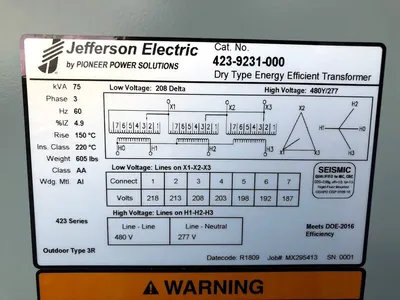 Factory New 75 KVA STEP UP Dry Type Transformer 208 Delta 480Y/277 3 Phase 10 Year Warranty 423-9231-000