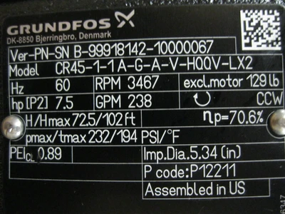 NEW Grundfos CR45-1-1A-G-A-V-HQQV-LX2