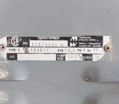 Hammond Transformer 3 Phase 18.3 KVA