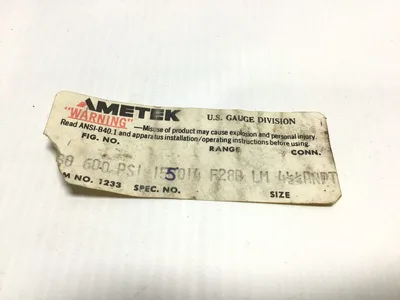 Ametek/M & G Division Diaphragm 316L USG Solfrunt Pressure Gauge 600 PSI
