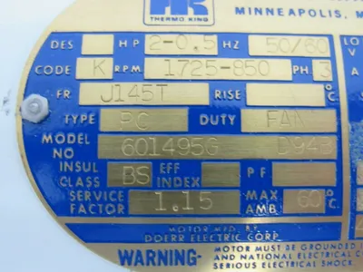 NEW EMERSON THERMAL KING 601495G MOTOR HP 2.0-.50 J145T 1725-B50 RPM 380-400V