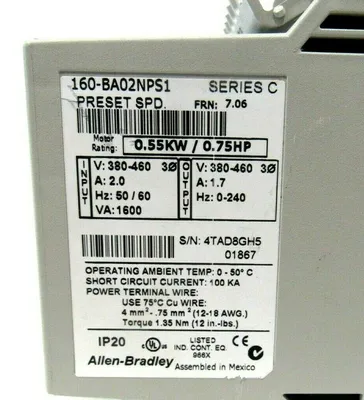NEW ALLEN BRADLEY 160-BA02NPS1 SPEED CONTROLLER SER.C 160BA02NPS1