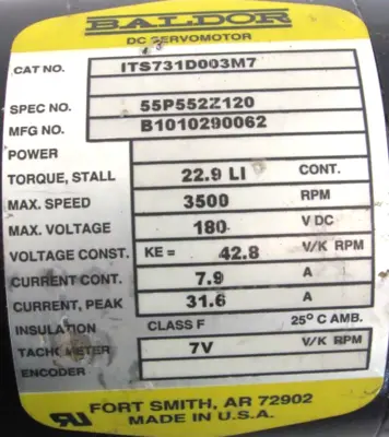 NEW BALDOR ITS731D003M7 SERVO MOTOR 180VDC 55P552Z120