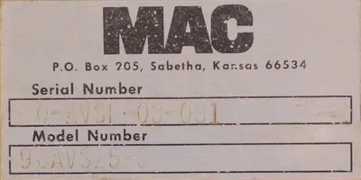USED MAC EQUIPMENT CO. 96AVS25-3