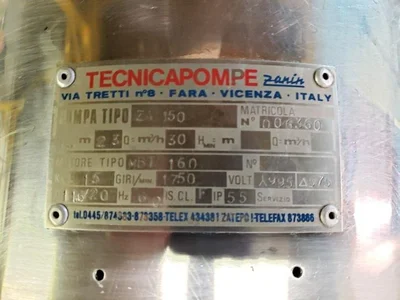 Centrifugal Sanitary Pump TECNICAPOMPE Model ZA 150 # 2031
