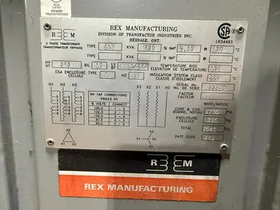 750 kVA REX Manufacturing DRY TYPE Transformer HV 575V LV 480/277V