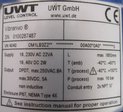 NEW UWT VN4040-CM1LB3Z2 LEVEL SWITCH VN4040CM1LB3Z2