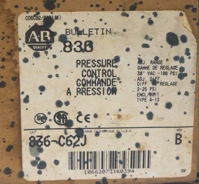 NEW ALLEN BRADLEY 836-C62J PRESSURE CONTROL SWITCH SER. B, 836C62J