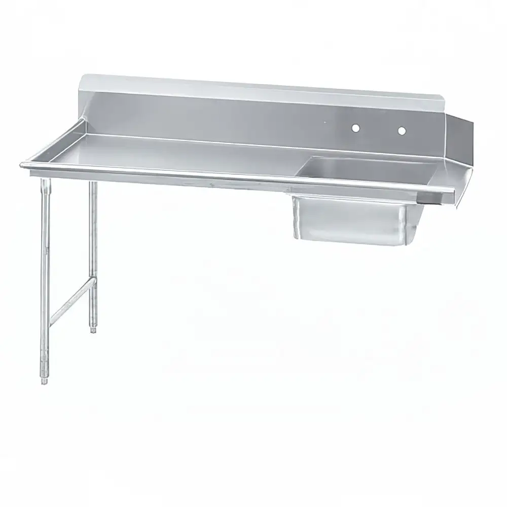 Advance Tabco DTS-S70-120L 119" L R Straight Soil Dishtable - 10 1/2" Backsplash, Stainless Legs, 16 ga Stainless