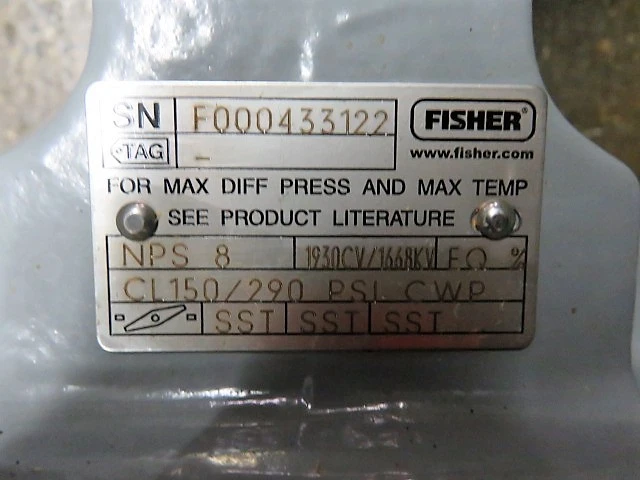 Fisher 8" 150# Butterfly Control Valve, material WCC/316