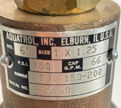 NEW AQUATROL 69 PRESSURE RELIEF VALVE SIZE 1 X 1.25